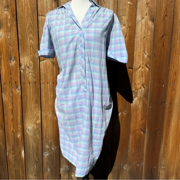 Vintage Schrader Sport Petites Pastel Plaid Midi Dress - Picture 1 of 5